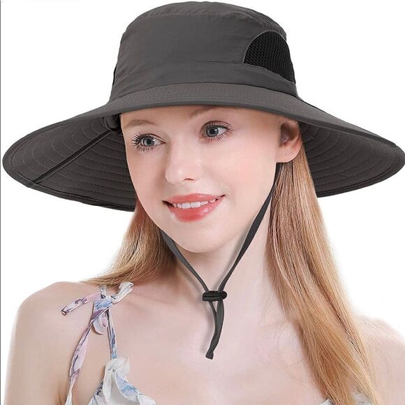 Men Women Fishing Sun Waterproof Wide Brim black gray camo hat NEW - Picture 8 of 9